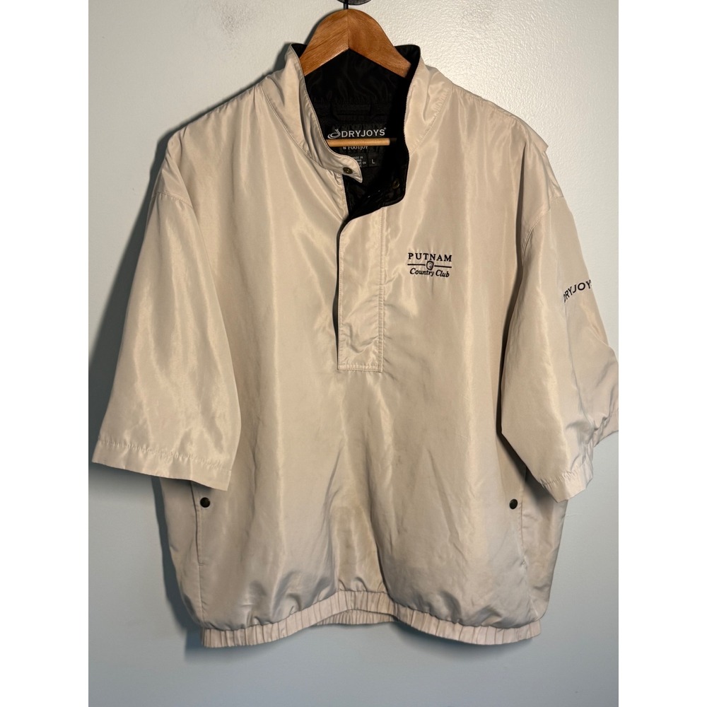 FootJoy DryJoys Mens Large Short Sleeve Golf Windshirt Putnam Country Club Tan